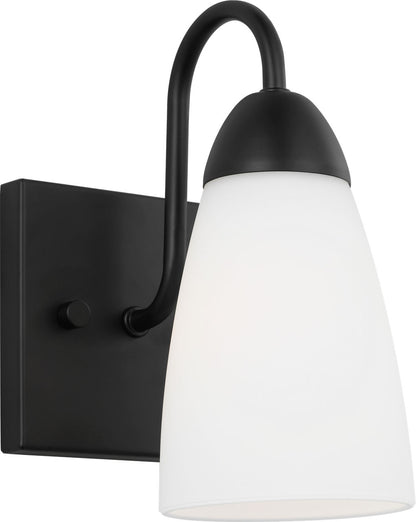 Generation Lighting Seville 1 light midnight black wall sconce with etched white glass