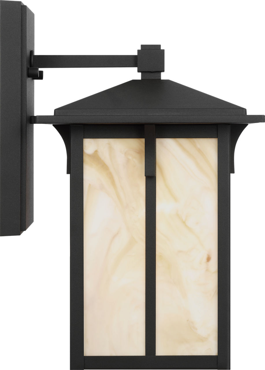 Generation Lighting Tomek 1 light outdoor wall lantern in black with champagne glass