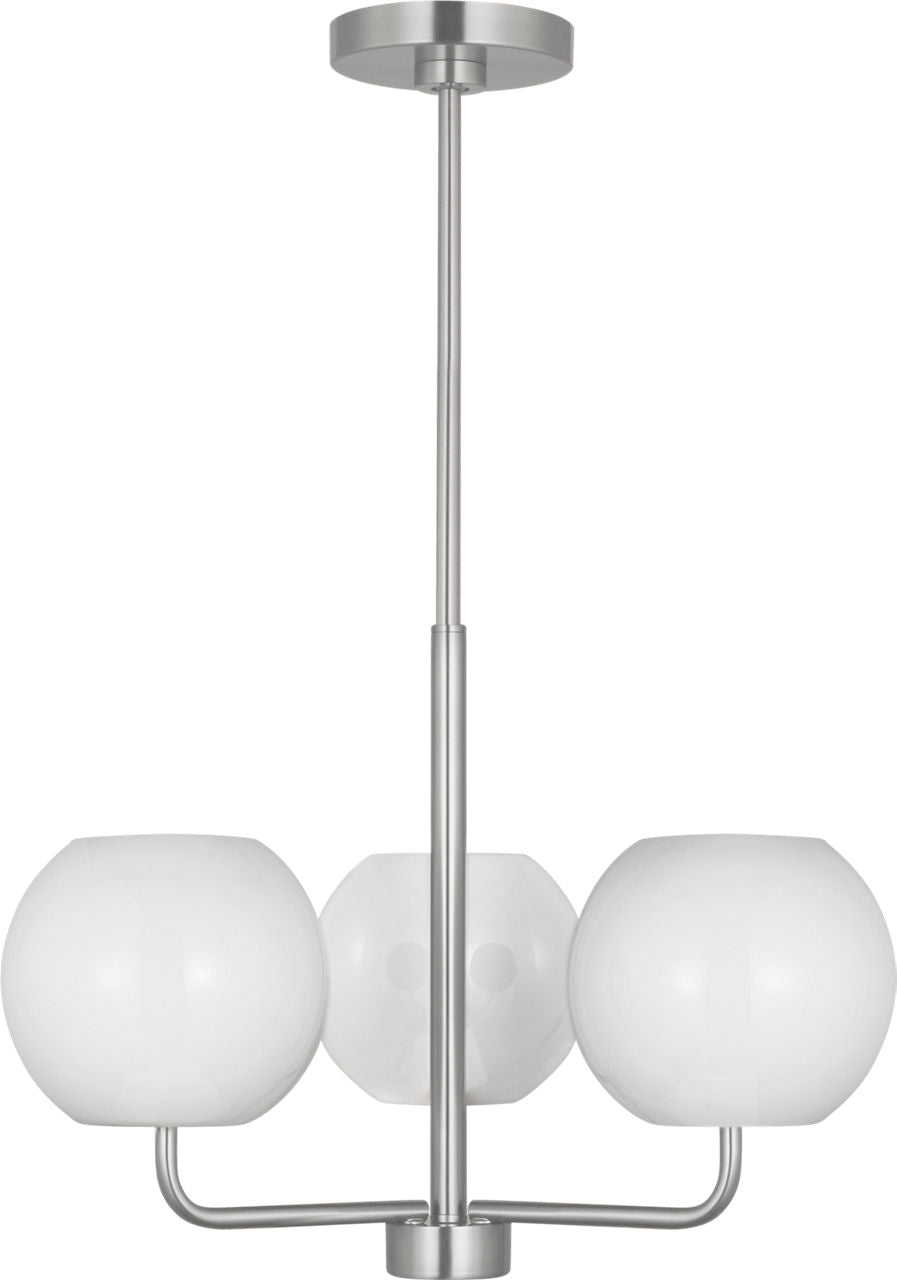 Generation Lighting GLC1043BS Rory 3 light brushed steel chandelier ceiling light with opal glass shades