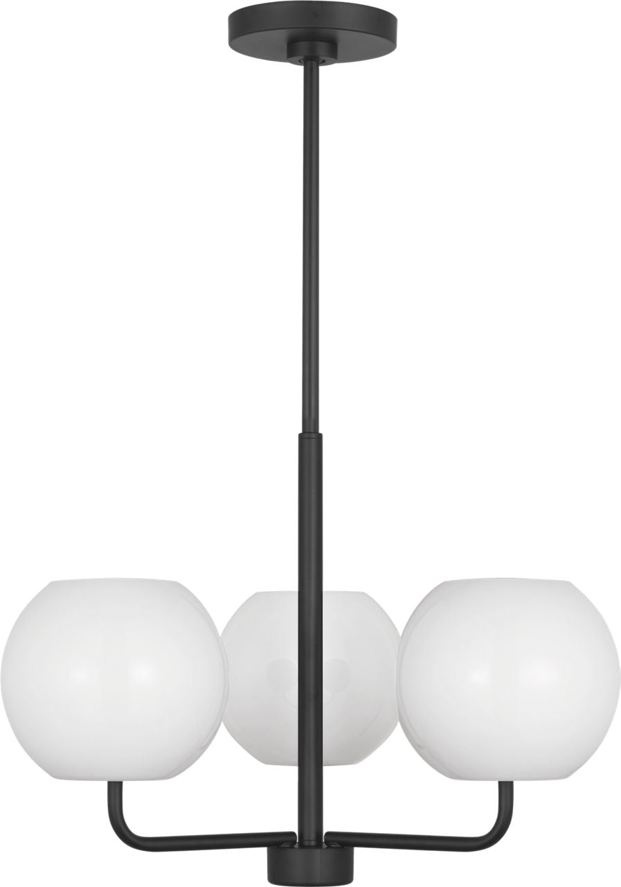 Generation Lighting Rory 3 light chandelier ceiling light in midnight black with opal glass shades