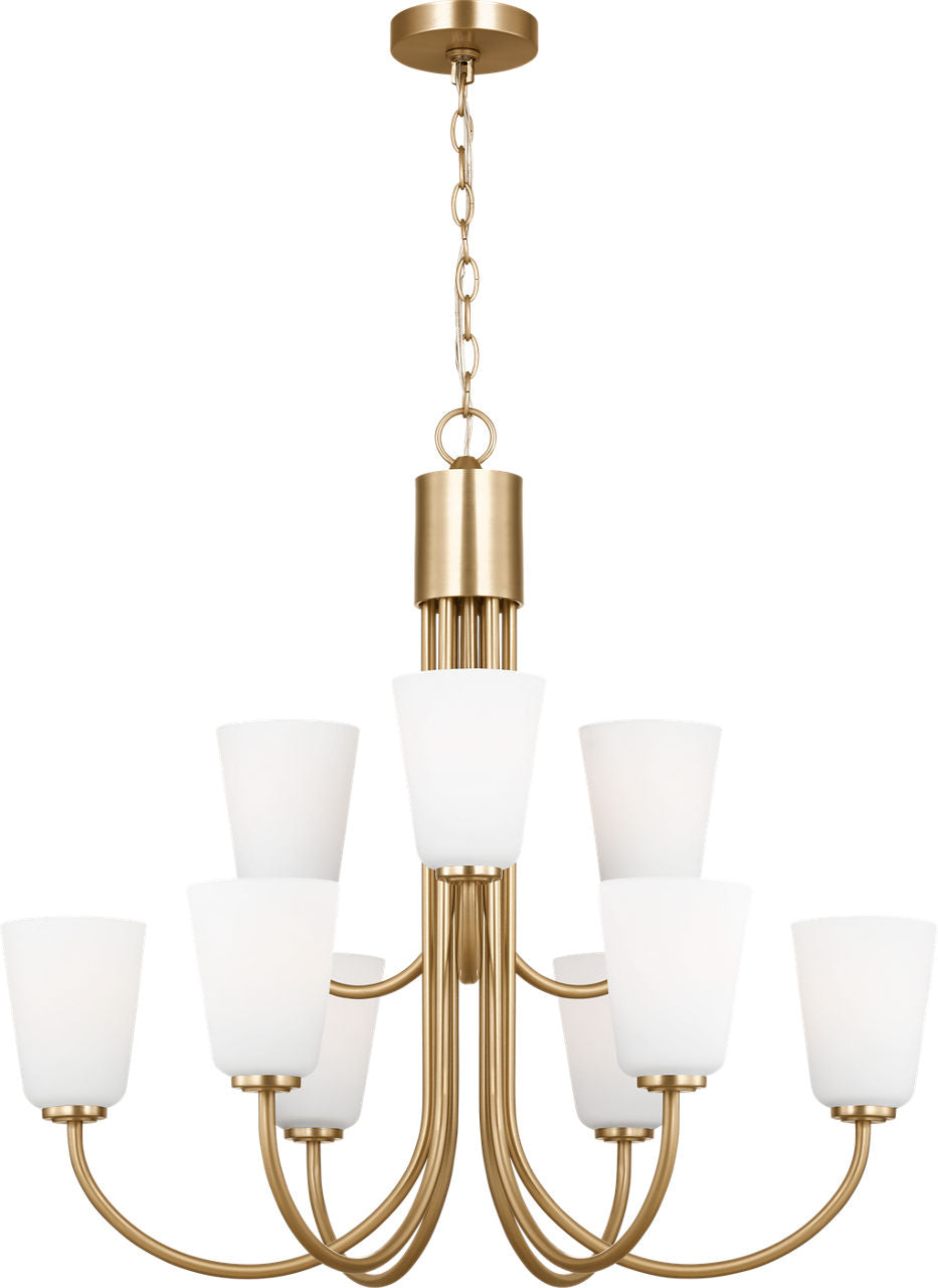 Generation Lighting GLC1139SBE Miles 9 Light Satin Brass Chandelier Ceiling Light