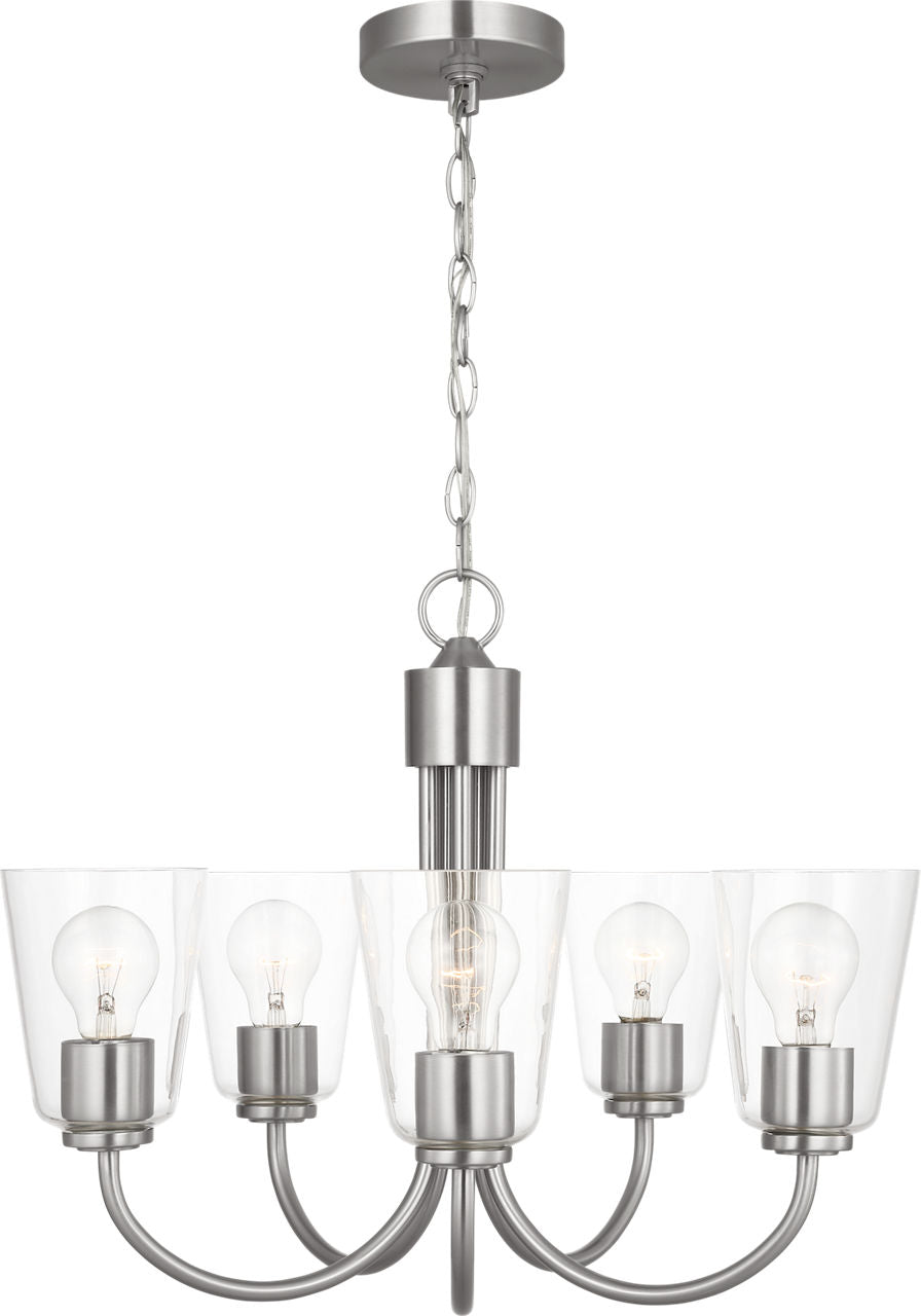 Generation Lighting GLC1145BSE Miles 5 light brushed nickel chandelier with clear glass