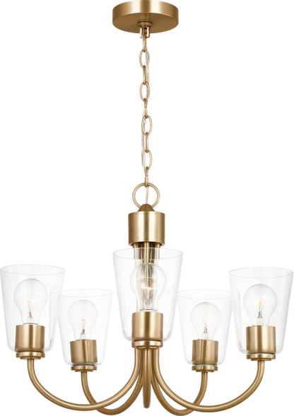 Generation Lighting GLC1145SBE Miles 5 Light Satin Brass Chandelier Ceiling Light