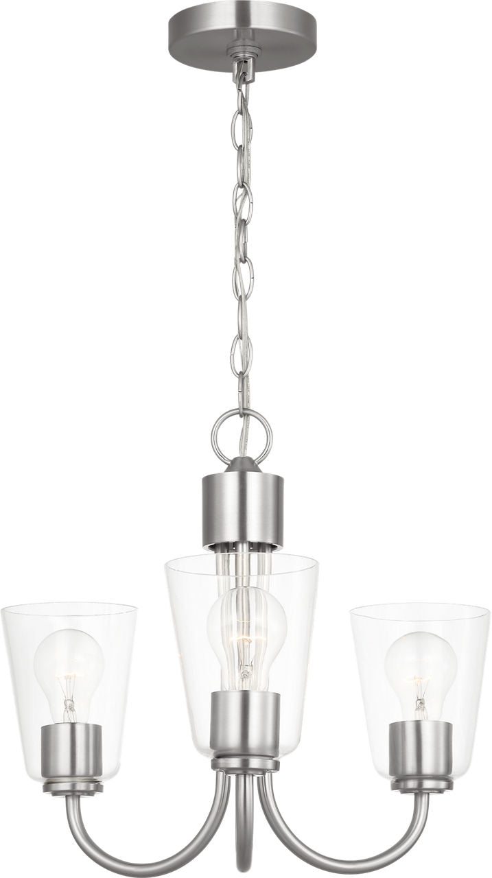 Generation Lighting GLC1153BS Miles 3 light brushed nickel chandelier ceiling light
