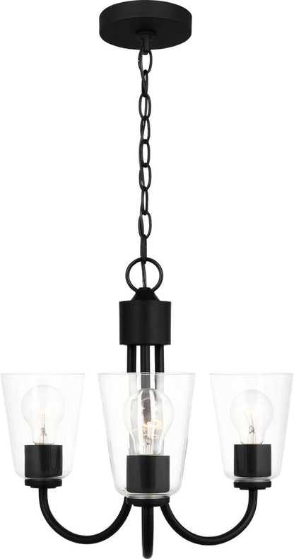 Generation Lighting GLC1153MBKE Miles 3 light chandelier in midnight black with clear glass