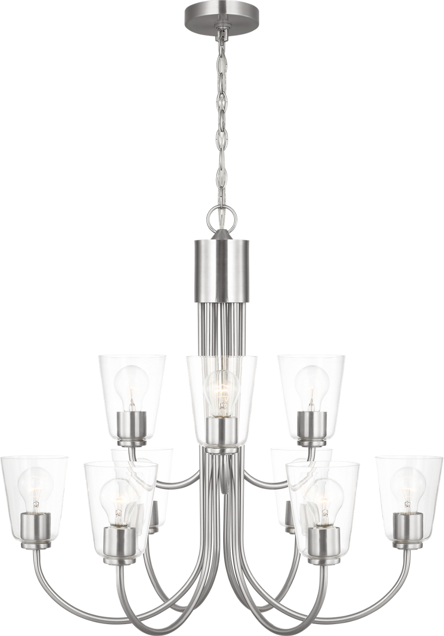 Generation Lighting GLC1169BSE Miles 9 Light Brushed Nickel Chandelier Ceiling Light