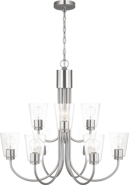 Generation Lighting GLC1169BSE Miles 9 Light Brushed Nickel Chandelier Ceiling Light