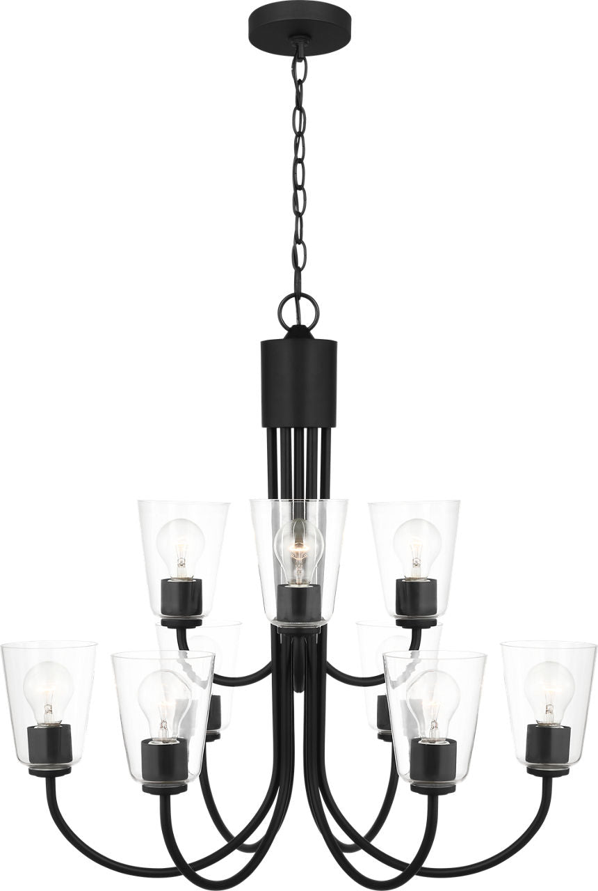 Generation Lighting GLC1169MBK Miles 9 light midnight black chandelier with clear glass shades