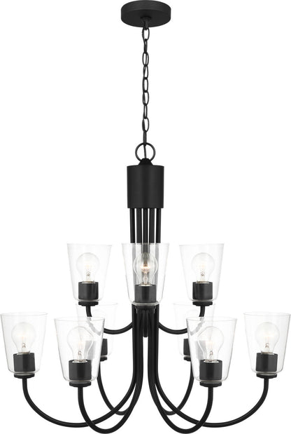 Generation Lighting GLC1169MBK Miles 9 light midnight black chandelier with clear glass shades