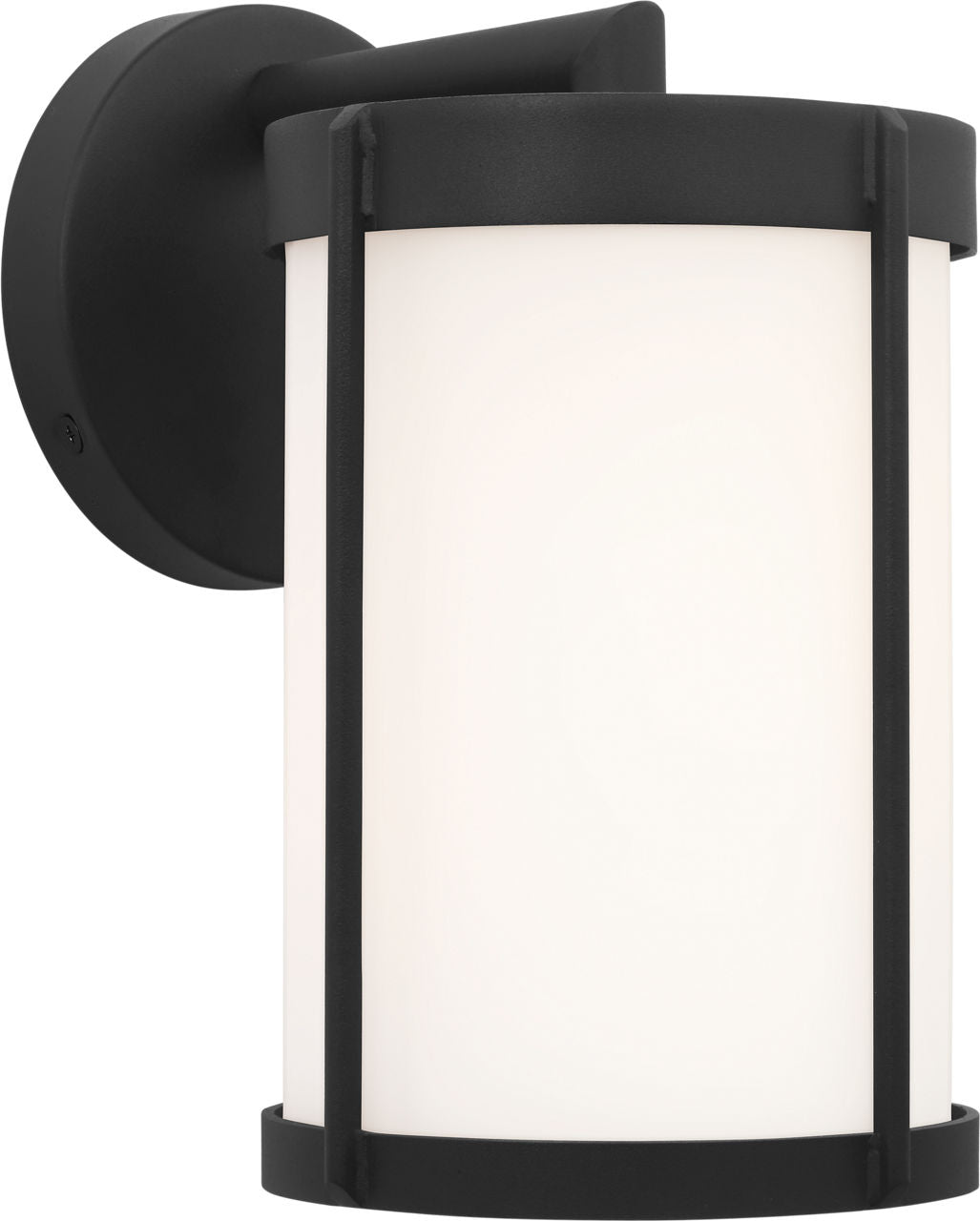 Generation Lighting Luning textured black outdoor wall lantern with opal etched glass