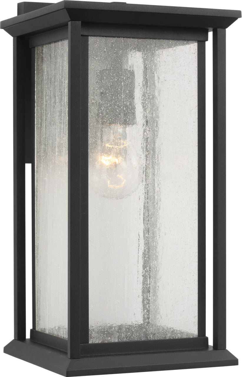 Generation Lighting GLO1211TXB Audley textured black outdoor wall lantern with distressed seeded glass