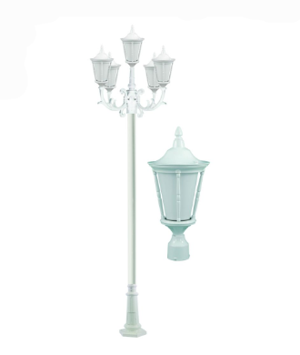 Dabmar Lighting GM1121-L9-40K-W Cast Aluminum 1 Post Top Fixture Pole + Base, GU24, Color Temperature 4000K, White Finish