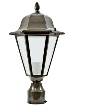Dabmar Lighting GM132S-L6-60K-BZ-FR Cast Aluminium Post Top Fixture Frost E26 LED, Voltage 120V, Color Temperature 6000K, Bronze Finish
