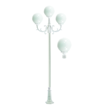 Dabmar Lighting GM2403-L18-30K-W Cast Aluminum 3 Post Top Fixture Pole + Base, E26, 3X LED, Color Temperature 3000K, White Finish