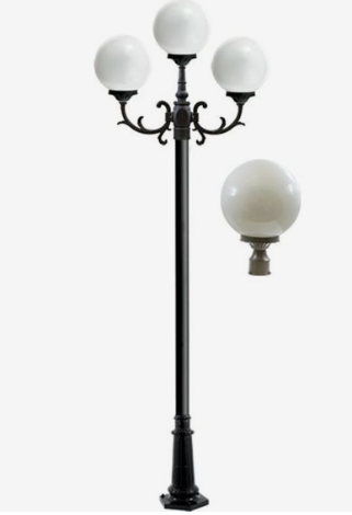 Dabmar Lighting GM2403-L27-40K-BZ Cast Alum 3 Post Top Fixture Pole + Base 120V GU24 3X LED 27W 4000K in Bronze Finish
