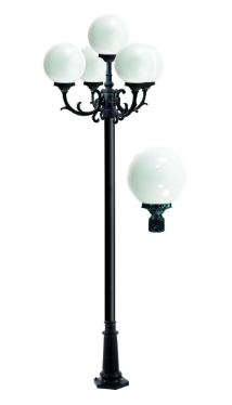 Dabmar Lighting GM2405-L30-30K-VG Cast Alum 5 Post Top Fixture Pole + Base 120V E26 5X LED 30W 3000K in Verde Green Finish