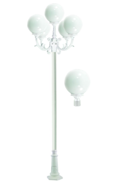 Dabmar Lighting GM2405-L30-RGBW-W Cast Alum 5 Post Top Fixture Pole + Base 86V-265V E26 5X LED 30W RGBW in White Finish