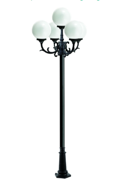 Dabmar Lighting GM2405-L45-40K-B Cast Alum 5 Post Top Fixture Pole + Base 120V GU24 5X LED 45W 4000K in Black Finish