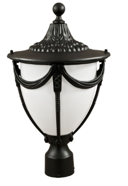 Dabmar Lighting GM480-B Powder Coated Cast Aluminum Post Top Light Fixture, Voltage 120V, Black Finish