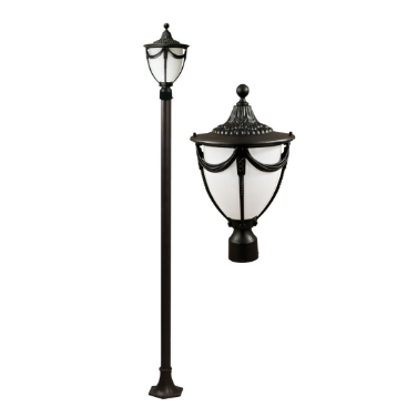 Dabmar Lighting GM4801-L6-30K-B Cast Aluminum 1 Post Top Fixture Pole + Base, E26, Color Temperature 3000K, Black Finish