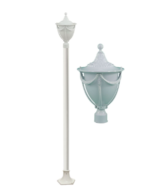 Dabmar Lighting GM4801-L6-60K-W Cast Aluminum 1 Post Top Fixture Pole + Base, E26, Color Temperature 6000K, White Finish