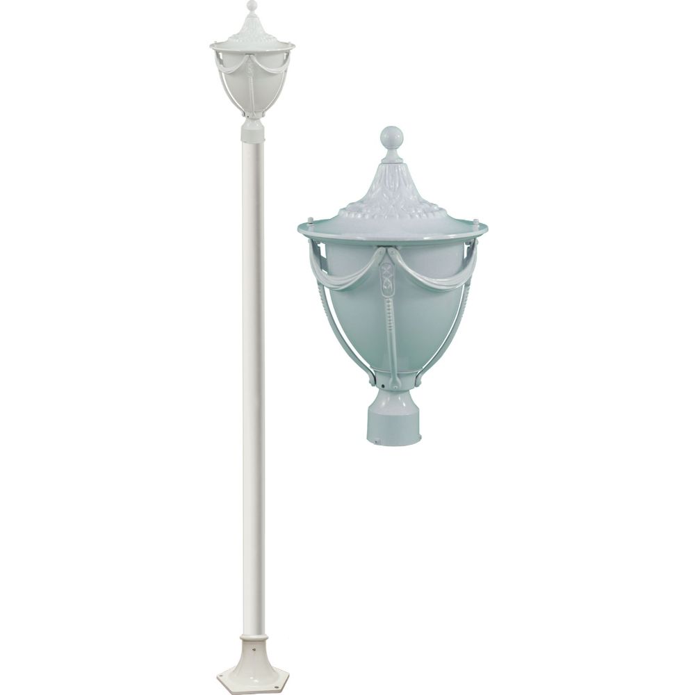 Dabmar Lighting GM4801-L9-27K-W LED Cast Aluminum 1 Post Top Fixture Pole W/ Base, 120V, GU24, Color Temperature 2700K, White Finish