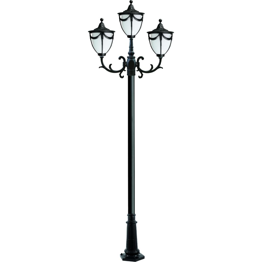 Dabmar Lighting GM4803-L18-30K-B LED Cast Aluminum 3 Post Top Fixture Pole W/ Base, 120V, E26, 3X, Color Temperature 3000K, Black Finish
