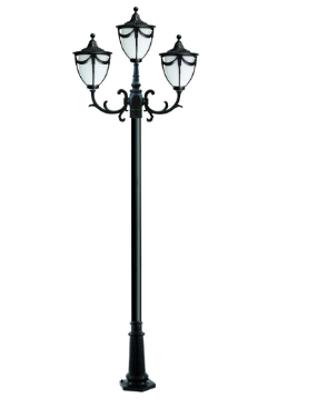 Dabmar Lighting GM4803-L27-27K-B Cast Aluminum 3 Post Top Fixture Pole + Base GU24 3X LED, Voltage 120V, Color Temperature 2700K, Black Finish