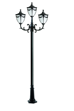 Dabmar Lighting GM4803-L27-40K-B Cast Aluminum 3 Post Top Fixture Pole + Base GU24 3X LED, Voltage 120V, Color Temperature 4000K, Black Finish
