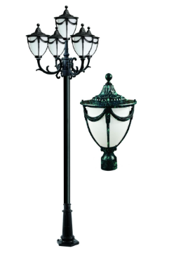 Dabmar Lighting GM4805-L30-30K-VG Cast Aluminum 5 Post Top Fixture Pole + Base E26 5X LED, Voltage 120V, Color Temperature 3000k, Verde Green Finish
