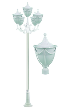 Dabmar Lighting GM4805-L30-60K-W Cast Aluminum 5 Post Top Fixture Pole + Base E26 5X LED, Voltage 120V, Color Temperature 6000k, White Finish