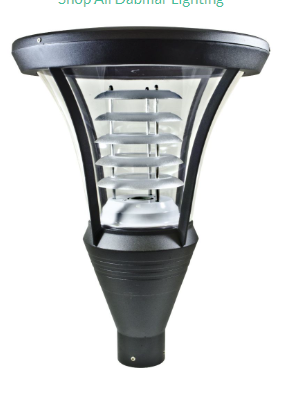 Dabmar Lighting GM640-L20-50K-B Cast Alum Post Top Fixture 120V-277V G24 LED 20W 5000K in Black Finish