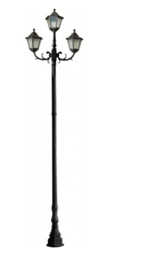 Dabmar Lighting GM8121-L20-50K-B 3 Light Cast Aluminum 1 Post Top Fixture Pole + Base G24 LED, Voltage 120V-277V, Color Temperature 5000K, Black Finish