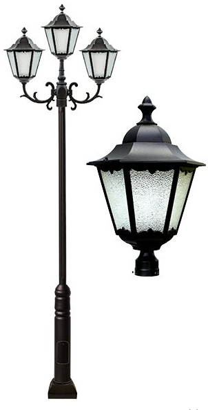 Dabmar Lighting GM8122-L60-30K-B Cast Alum 2 Post Top Fixture Pole + Base 85V-265V E26 2X LED 60W 3000K in Black Finish