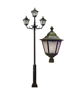 Dabmar Lighting GM8123-L90-30K-B Cast Aluminum 3 Post Top Fixture Pole + Base, E26, 3X LED, Color Temperature 3000K, Black Finish