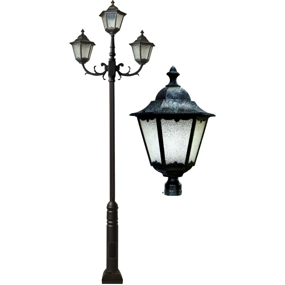Dabmar Lighting GM8125-L100-50K-VG LED Cast Aluminum 5 Post Top Light Fixture Pole W/ Base, 5X, 120V-277V, Color Temperature 5000K, Verde Green Finish