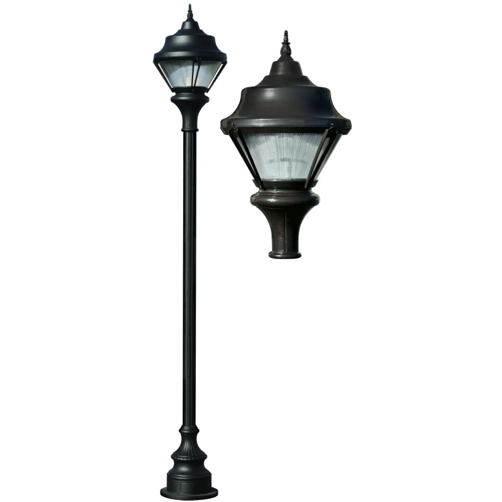 Dabmar Lighting GM9001-L18-30K-B LED Cast Aluminum 1 Post Top Fixture Pole W/ Base, 120V-277V, E26, Color Temperature 3000K, Black Finish