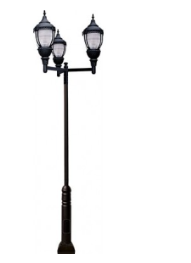 Dabmar Lighting GM9101-L54-30K-B 3 Light Cast Aluminum 1 Post Top Fixture Pole + Base E39 LED, Voltage 120V-277V, Color Temperature 3000K, Black Finish