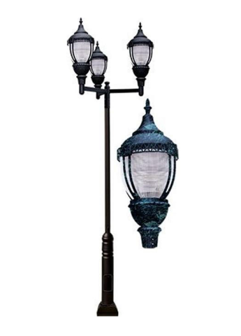 Dabmar Lighting GM9103-L240-40K-VG Cast Aluminum 1 Post Top Fixture Pole + Base, E39, 3X LED, Color Temperature 4000K, Verde Green Finish