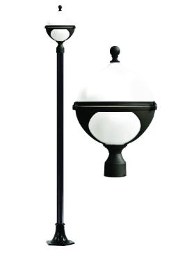Dabmar Lighting GM9721-L9-27K-B Cast Aluminum 1 Post Top Fixture Pole + Base GU24 LED, Voltage 120V, Color Temperature 2700K, Black Finish
