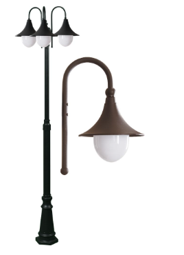 Dabmar Lighting GM9903-L18-60K-BZ Cast Aluminum 3 Post Top Fixture Pole + Base E26 3X LED, Voltage 120V, Color Temperature 6000K, Bronze Finish
