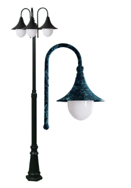 Dabmar Lighting GM9903-L18-60K-VG Cast Aluminum 3 Post Top Fixture Pole + Base E26 3X LED, Voltage 120V, Color Temperature 6000K, Verde Green Finish