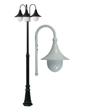 Dabmar Lighting GM9903-L18-30K-W Cast Aluminum 3 Post Top Fixture Pole + Base E26 3X LED, Voltage 120V, Color Temperature 3000K, White Finish