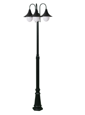 Dabmar Lighting GM9903-L27-40K-B Cast Alum 3 Post Top Fixture Pole + Base 120V GU24 3X LED 27W 4000K in Black Finish