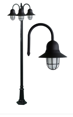 Dabmar Lighting GM9913-L18-RGBW-B Cast Alum 3 Post Top Fixture Pole + Base 86V-265V E26 3X LED 6W RGBW in Black Finish