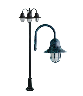 Dabmar Lighting GM9913-L18-RGBW-VG Cast Aluminum 3 Post Fixture Pole + Base, E26, 3X LED, Color Temperature RGBW, Verde Green Finish