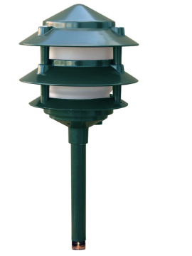 Dabmar Lighting LV102-L3-64K-10T-G Cast Aluminum Pagoda 3-Tier 1/2" Base 10" Top 12V 2-Pin LED, Color Temperature 6400K, Green Finish