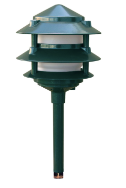 Dabmar Lighting LV102-L3-AMB-10T-G Cast Aluminum Amber Pagoda 3-Tier 1/2" Base 10" Top 12V 2-Pin LED, Wattage 3W, Green Finish