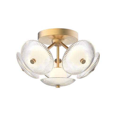 Alora Mood FM417606BGCR-UNV Hera 16-in Flush Mount Ceiling Light - CCT: 3000K - Finish: Brushed Gold/Clear Ribbed Glass