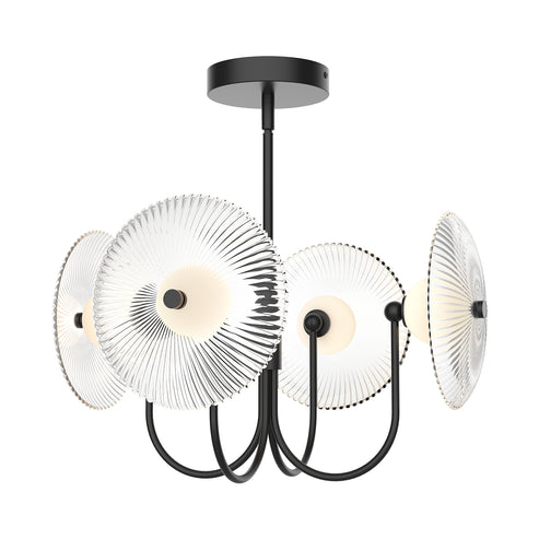 Alora Mood PD417904MBCR-UNV Hera 21-in Pendant Ceiling Light - CCT: 3000K - Finish: Matte Black/Clear Ribbed Glass